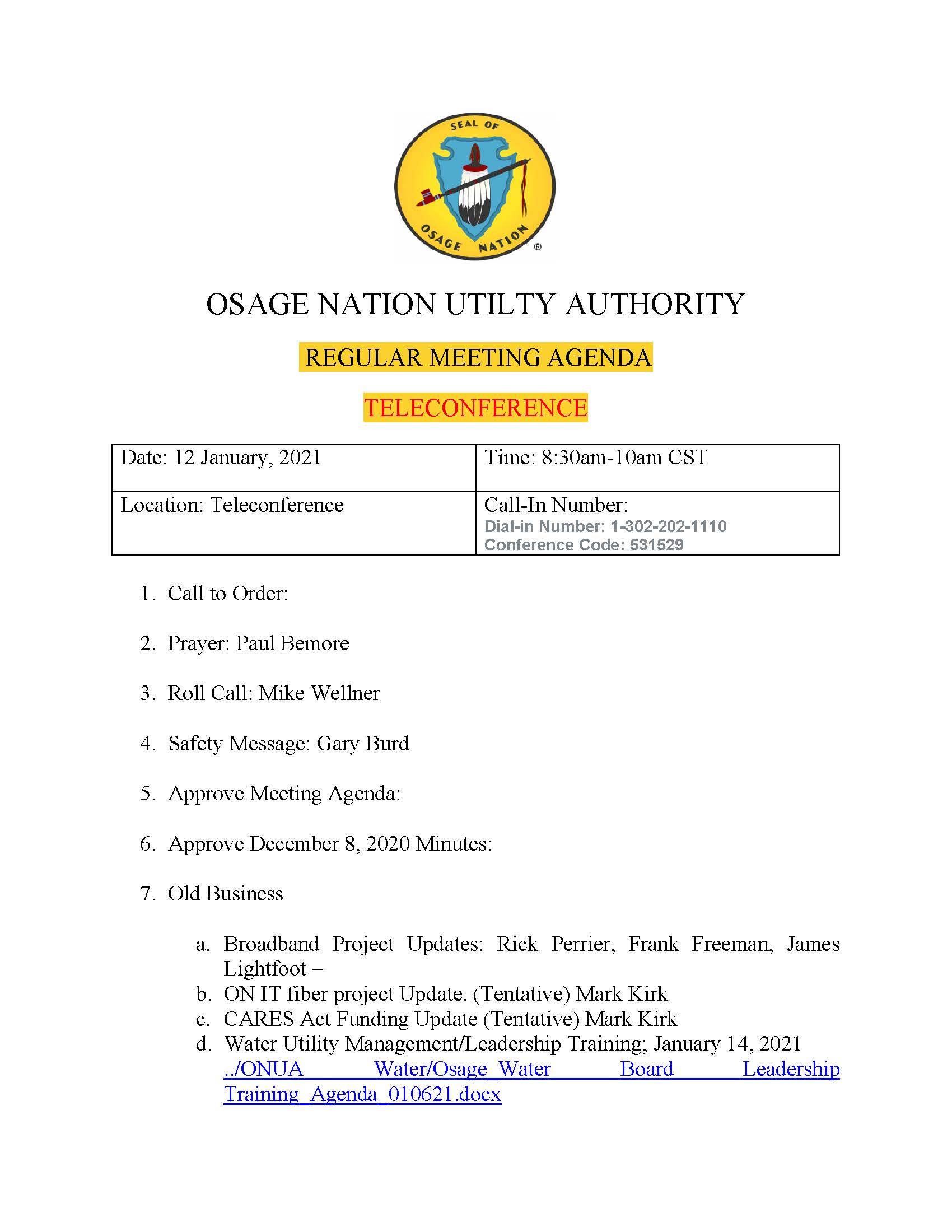 ONUA Agenda January 2021 