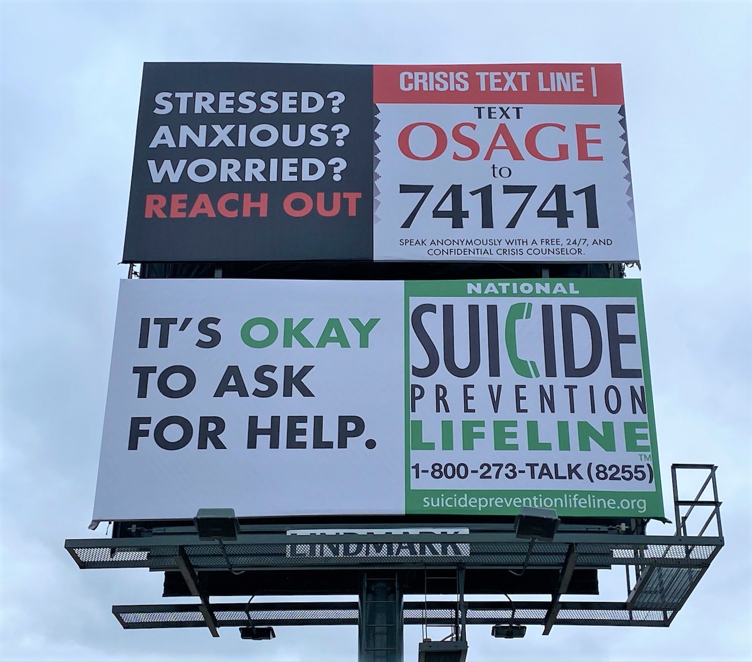 crisis text line and suicide prevention billboards photo