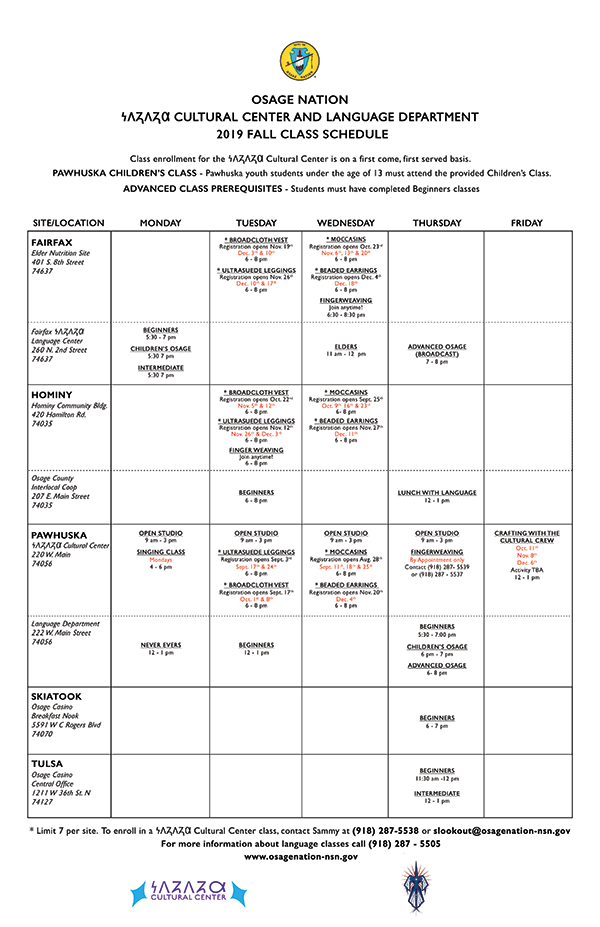 Fall Schedule 
