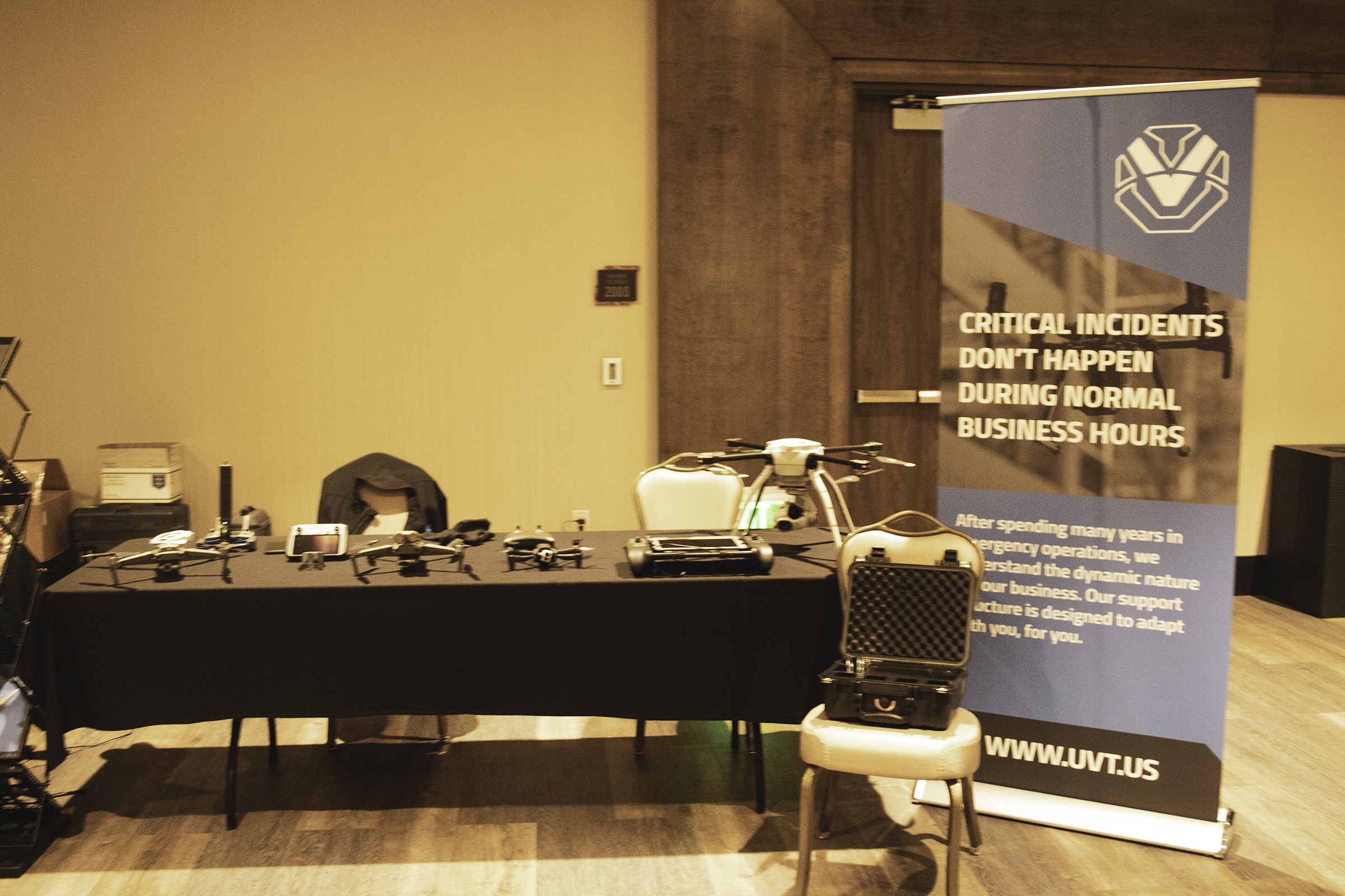drone conference picture showing Unmanned Vehicle Technologies booth