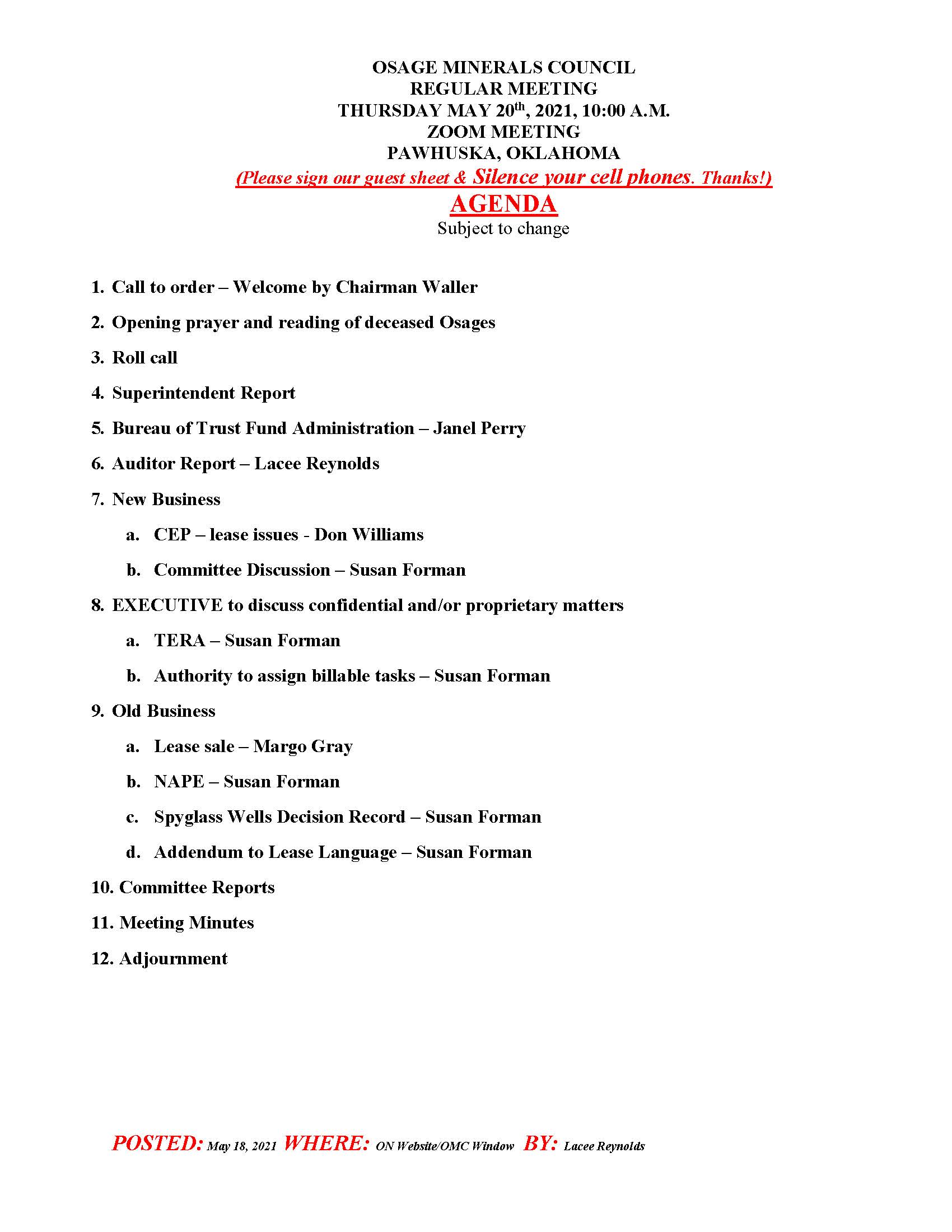OMC Regular Meeting Agenda 5202021