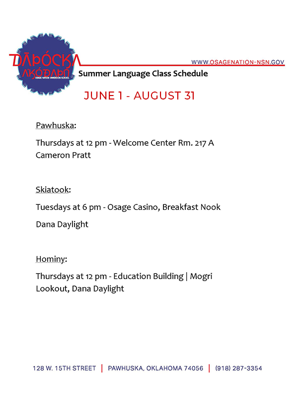 Summer Language Class Schedule 